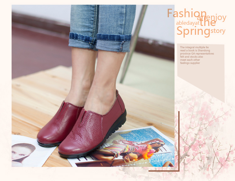 妈妈鞋子真皮防滑软底平底鞋中年单鞋舒适大码