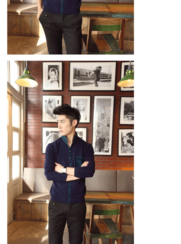 2014秋冬<em>男士</em>针织衫 毛衣男 <em>开衫衬衫</em>翻领 <em>灰色</em>