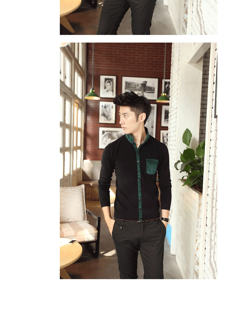 2014秋冬<em>男士</em>针织衫 毛衣男 <em>开衫衬衫</em>翻领 <em>灰色</em>