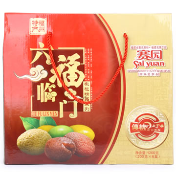 赛园六福临门礼盒色彩协调,包装简洁大方,方便消费者携带,更是馈赠