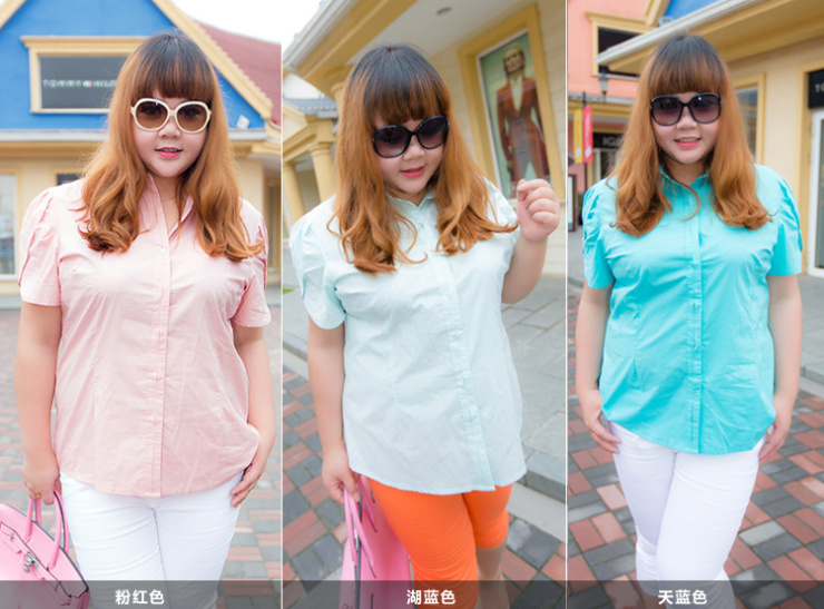 装大码夏装 品质女子韩版胖妹妹夏装隐形<em>扣</em>纯