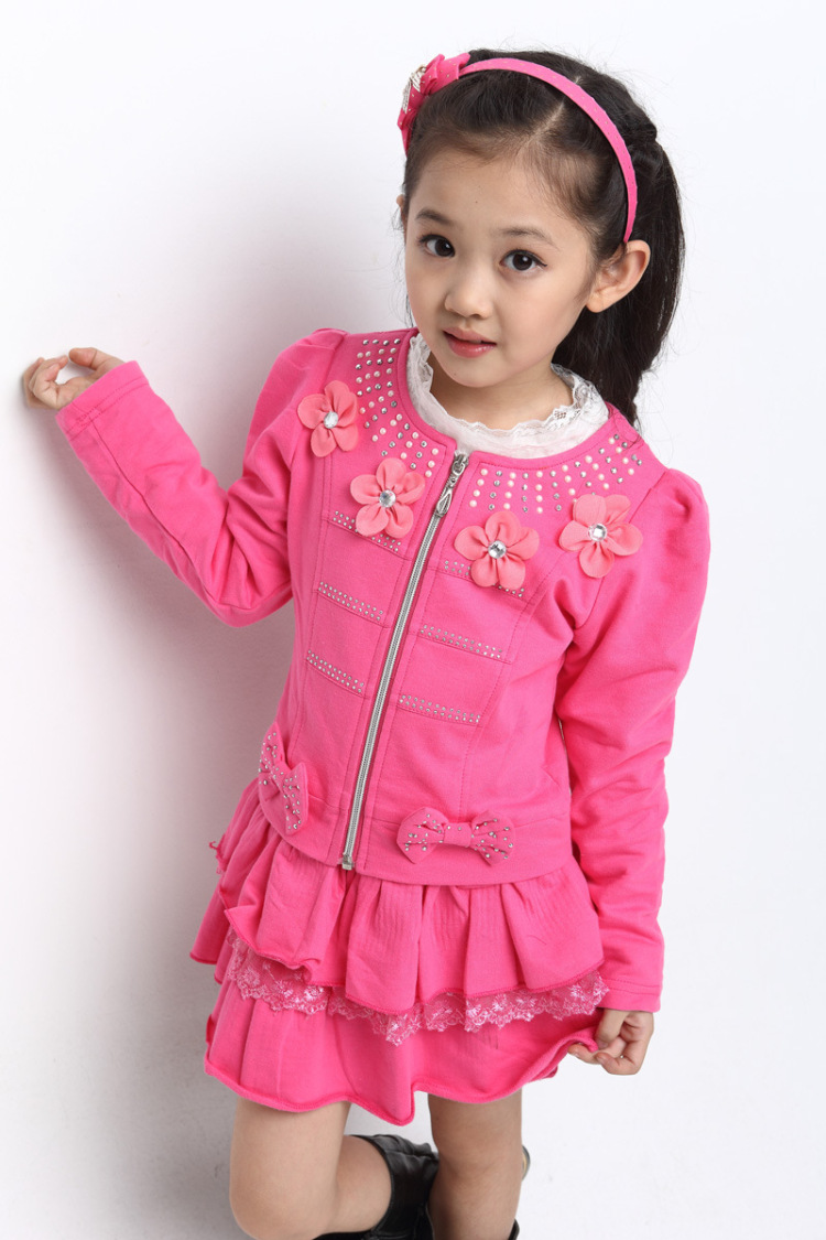 哒哒唔新款女童<em>秋装</em>中童裙<em>套装</em>蕾丝花朵打底短