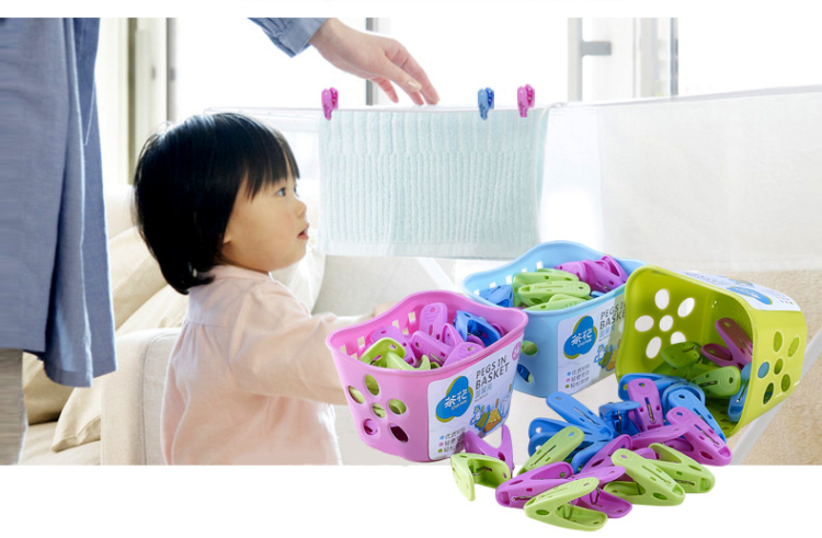 
                                                                                茶花夹子塑料晾晒衣夹袜子夹晾被子24夹配篮子 颜色随机                