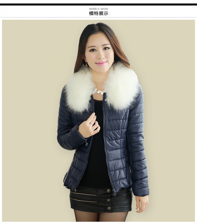 Polimoda 新款<em>冬装</em>修身毛领皮棉衣 <em>韩版</em>加厚小