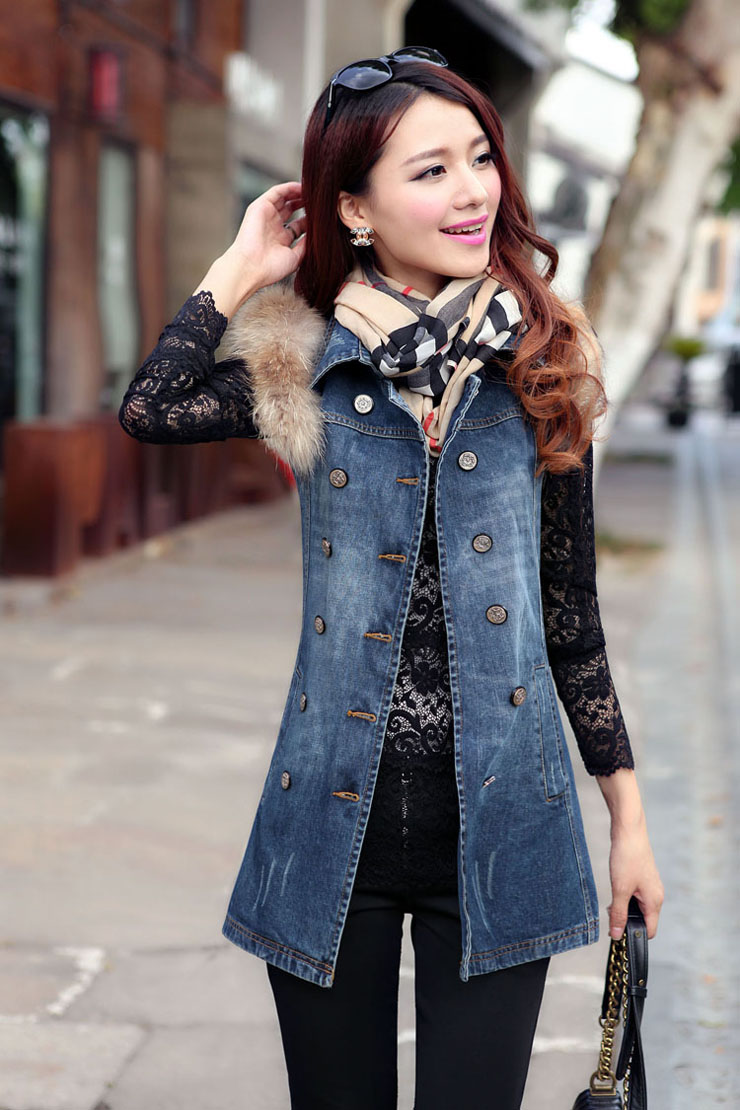 2014春装新款<em>个性</em>牛仔<em>开衫女</em>牛仔马甲 图片色