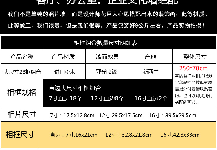 
                                        狮家 实木大尺寸照片墙客厅走廊相片墙大组合相框28框组合 原木色框不含画芯                