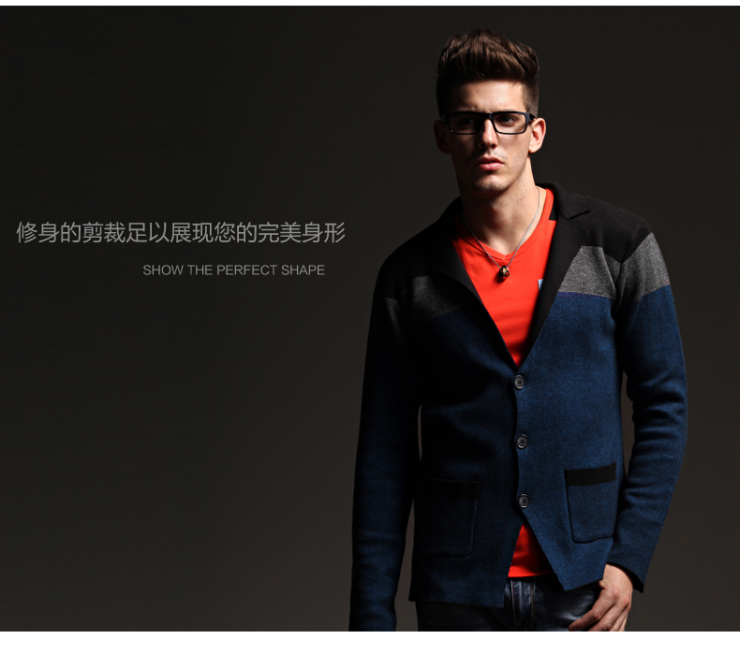 no1dara 秋装新款男士毛衣 韩版<em>西装领针织</em>衫