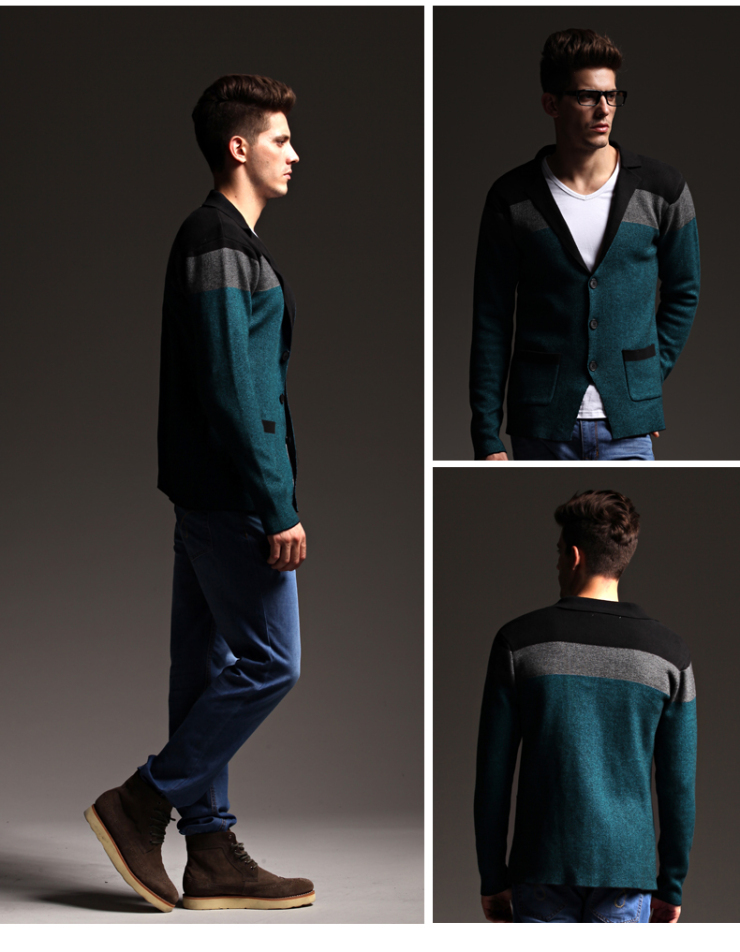 no1dara 秋装新款男士<em>毛衣</em> 韩版西装领针织衫