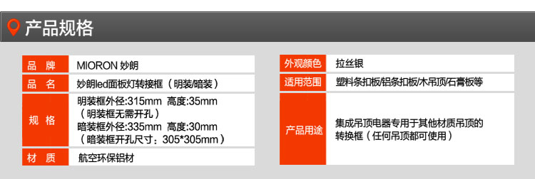 妙朗集成吊顶灯led面板灯300*300 非集成吊顶转换框 不含灯 300*300暗装转接框 300*300暗装转接框