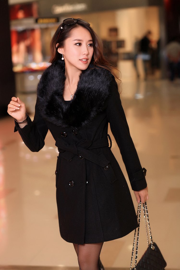 奢麦2015秋冬装新款毛呢外套女中长款修身韩版毛领毛呢子大衣BJ3018 红色 XXL