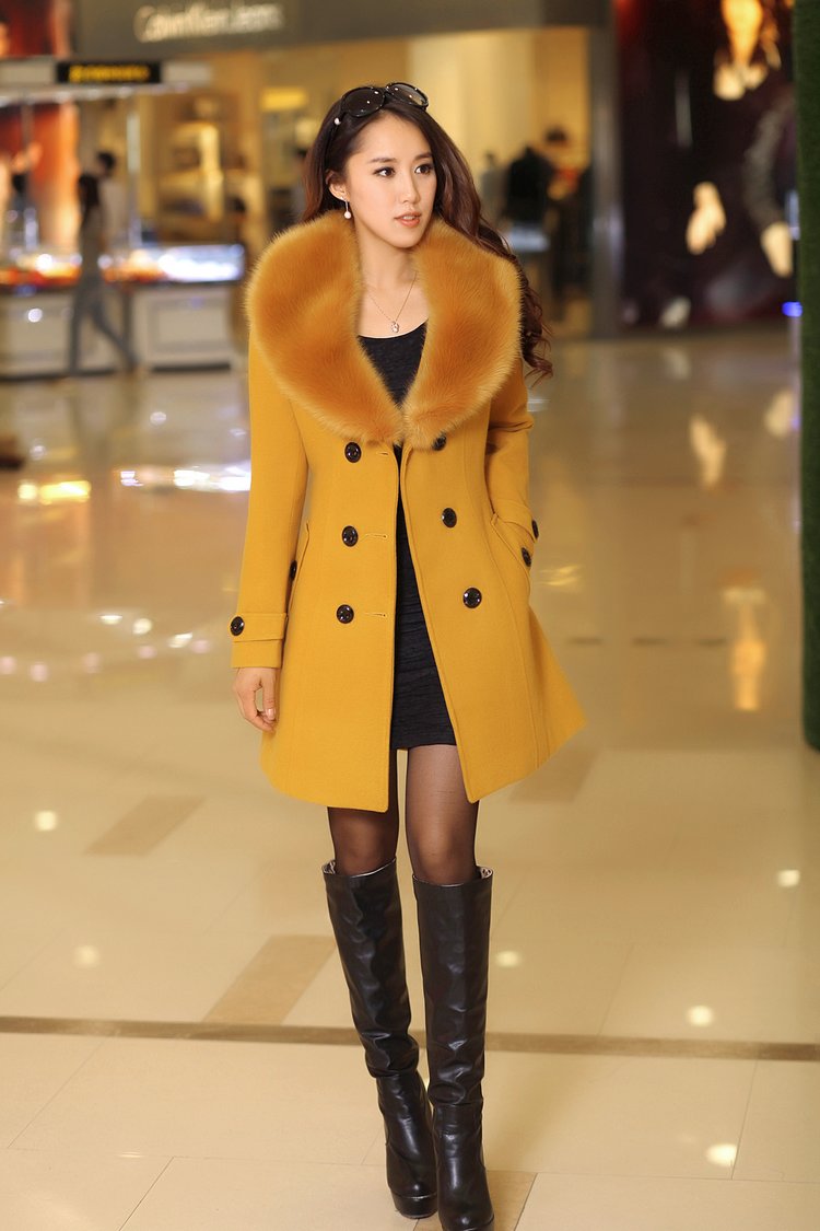奢麦2015秋冬装新款毛呢外套女中长款修身韩版毛领毛呢子大衣BJ3018 红色 XXL