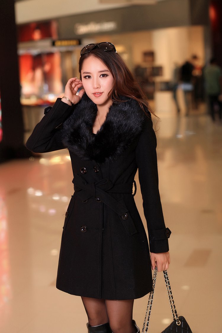 奢麦2015秋冬装新款毛呢外套女中长款修身韩版毛领毛呢子大衣BJ3018 红色 XXL