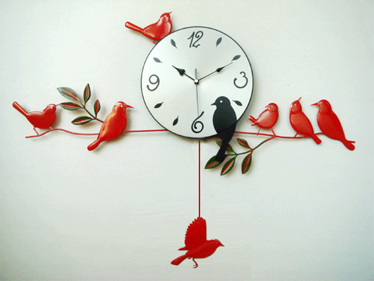 钟表 ></p></a> 创翼(innov)创意铁艺客厅卧室田园风挂表 小鸟剪影超静音挂钟