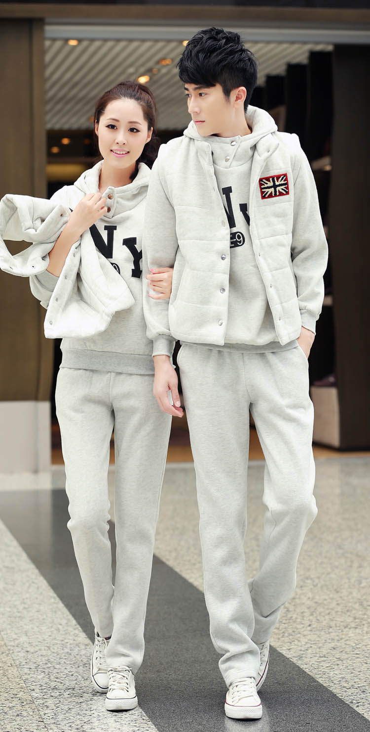 紫泽2013秋冬装新款韩版情侣装卫衣三件套加