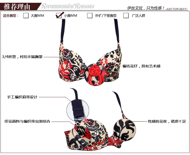 YISELLE<em>伊丝艾拉</em> 中式碎花<em>刺绣</em>聚拢<em>文胸</em> 大码