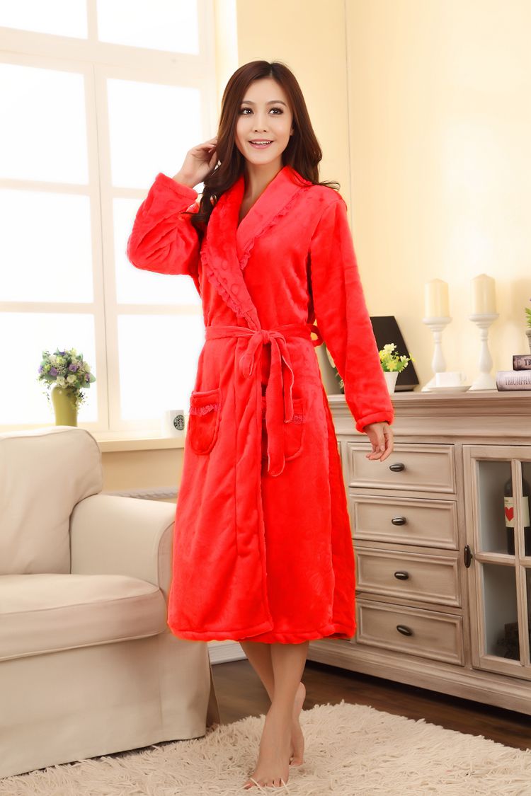 珊瑚绒<em>睡袍女</em>秋冬法兰绒加厚<em>睡衣浴袍女</em>冬季特