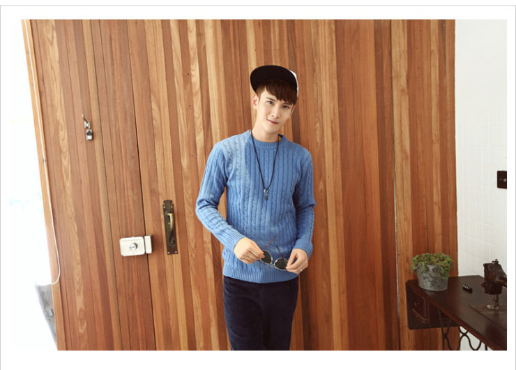 男士休闲<em>毛衣</em>圆领套头针织衫<em>潮男式</em>韩版修身花