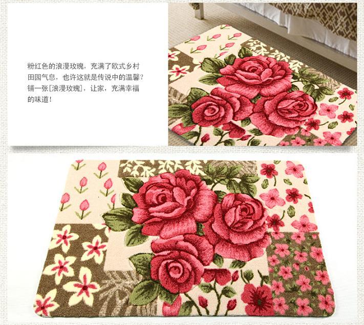 地毯先生植绒剪花地垫 入户防尘地毯浴室吸水地垫 环保无味加厚地垫 百花争艳 48*78