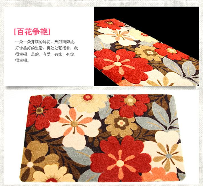 地毯先生植绒剪花地垫 入户防尘地毯浴室吸水地垫 环保无味加厚地垫 百花争艳 48*78