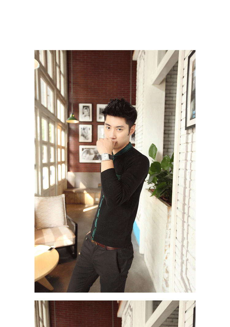 2014秋冬<em>男士</em>针织衫 毛衣男 <em>开衫衬衫</em>翻领 <em>灰色</em>