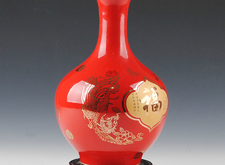 
                                        陶之念 景德镇陶瓷器 中国红花瓶 家居装饰品婚庆礼品 工艺品摆件 苹果福字2 大号                