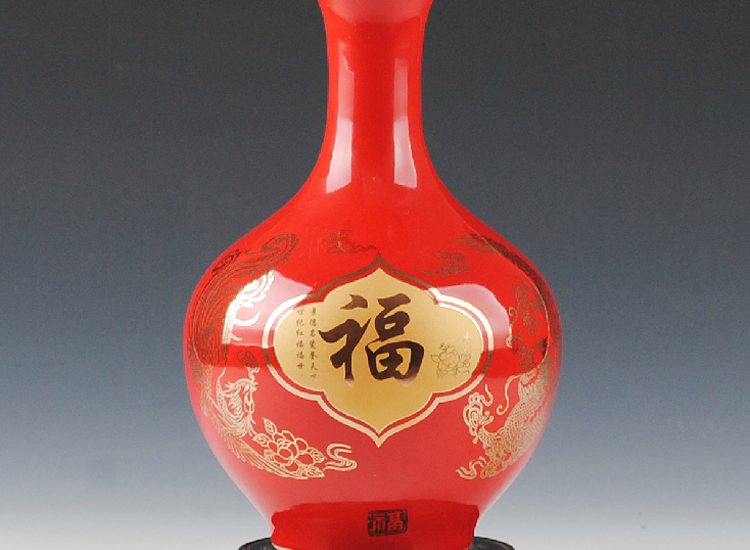 
                                        陶之念 景德镇陶瓷器 中国红花瓶 家居装饰品婚庆礼品 工艺品摆件 苹果福字2 大号                