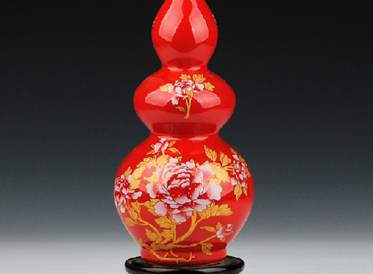 
                                        陶之念 景德镇陶瓷器 中国红花瓶 家居装饰品婚庆礼品 工艺品摆件 苹果福字2 大号                