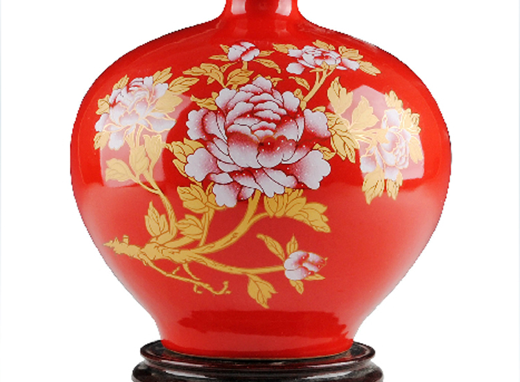 
                                        陶之念 景德镇陶瓷器 中国红花瓶 家居装饰品婚庆礼品 工艺品摆件 苹果福字2 大号                
