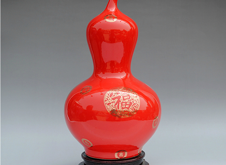 
                                        陶之念 景德镇陶瓷器 中国红花瓶 家居装饰品婚庆礼品 工艺品摆件 苹果福字2 大号                