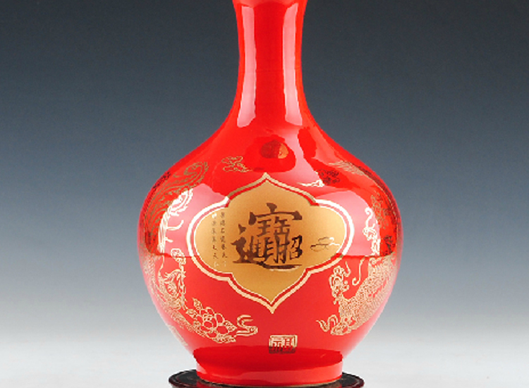 
                                        陶之念 景德镇陶瓷器 中国红花瓶 家居装饰品婚庆礼品 工艺品摆件 苹果福字2 大号                