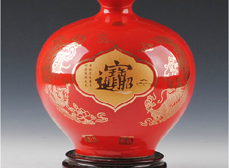 
                                        陶之念 景德镇陶瓷器 中国红花瓶 家居装饰品婚庆礼品 工艺品摆件 苹果福字2 大号                