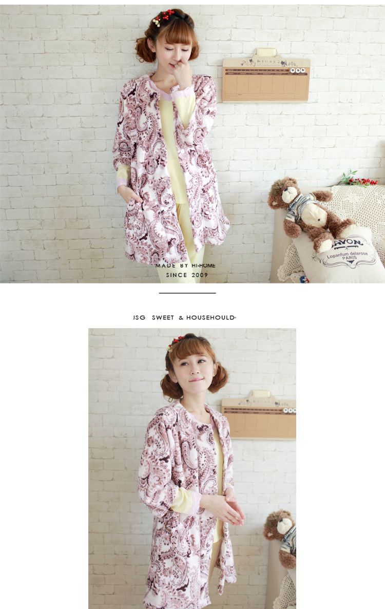 家时光 <em>女秋冬珊瑚绒睡衣</em>开衫短袍 睡裙 家居服