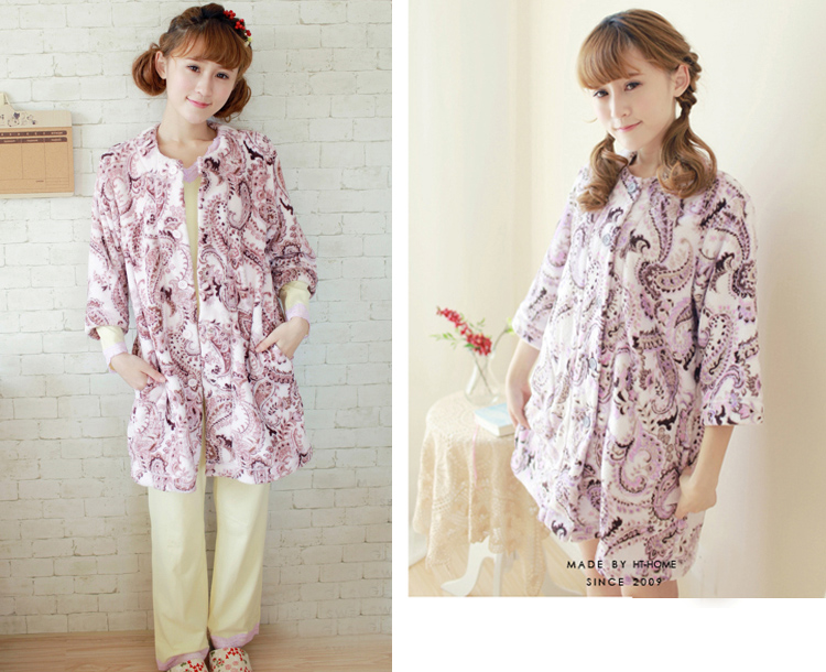 家时光 <em>女秋冬珊瑚绒睡衣</em>开衫短袍 睡裙 家居服
