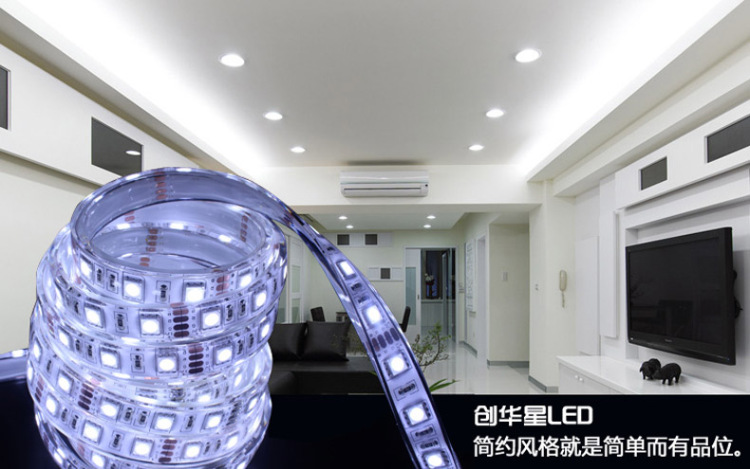 创华星12V 5050RGB七彩LED灌胶防水灯条灯带 30/60珠 鱼缸泳池用 60珠5米+控制器+电源