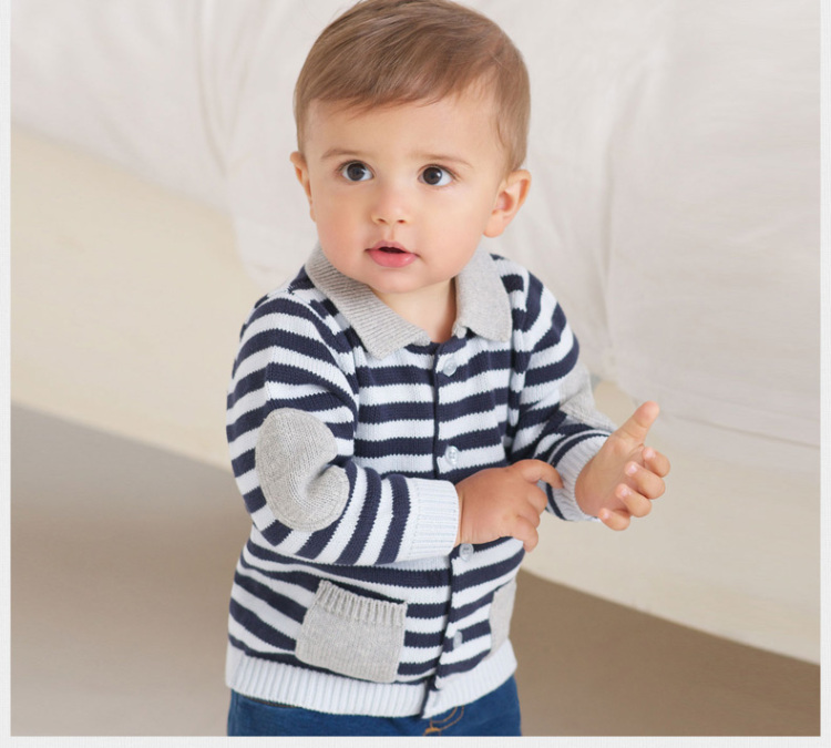 davebella 男<em>宝宝纯棉</em>条纹<em>开衫</em>保暖毛衣 新生婴