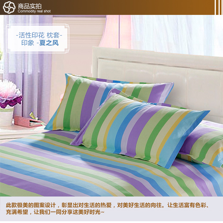 
                                        美棉坊家纺 全棉印花枕套 床上用品 粗布/活性印花/几何/大气枕套 夏之风-枕套                