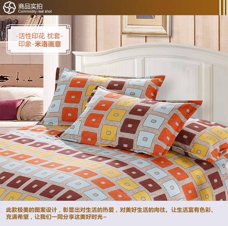 
                                        美棉坊家纺 全棉印花枕套 床上用品 粗布/活性印花/几何/大气枕套 夏之风-枕套                