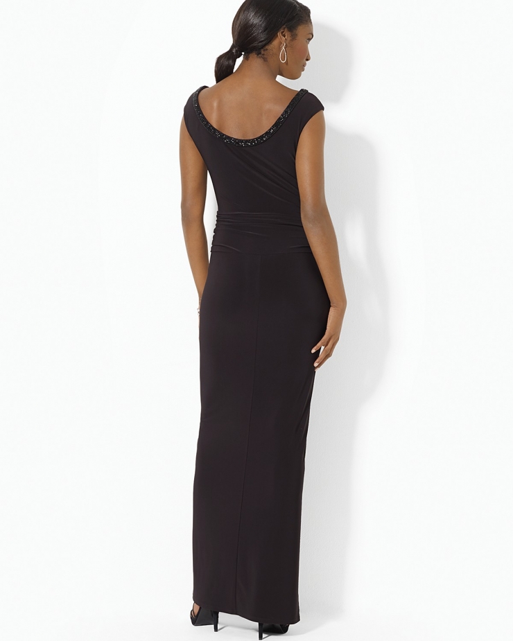 beaded neckline, this gorgeous jersey gown from lauren ralph