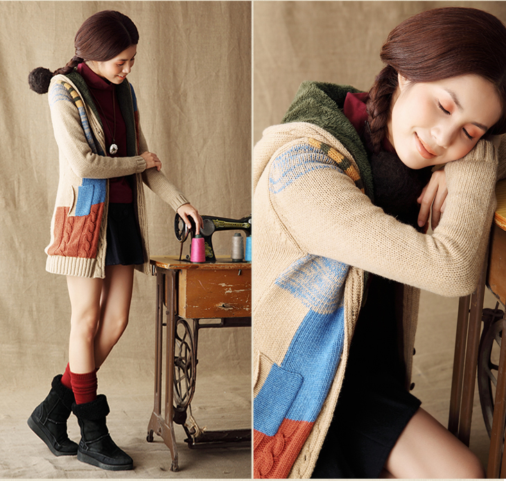 <em>京东商城</em> <em>茵曼</em> 2013冬装新款 文艺连帽加绒长款