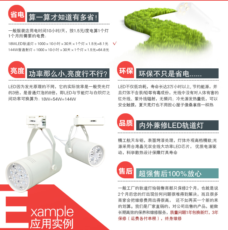 祺家全新LED家居商业展示画廊珠宝照明轨道射灯IE15 正白 18W