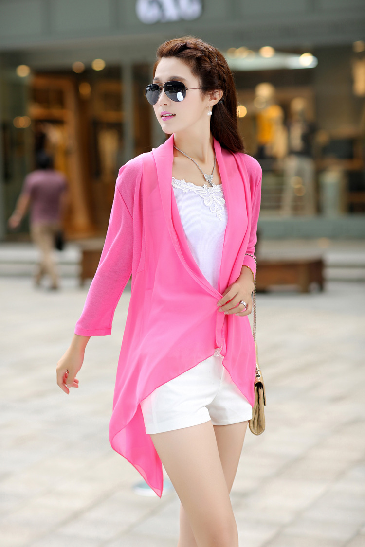 罗卡斯 2014春夏款 韩版中长款披肩<em>开衫</em> <em>针织</em>雪