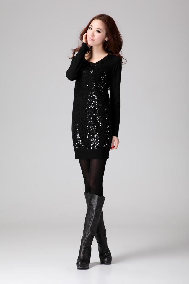 2014秋冬新款亮片<em>套头</em> 韩版<em>长款羊毛</em>衫<em>毛衣</em>女