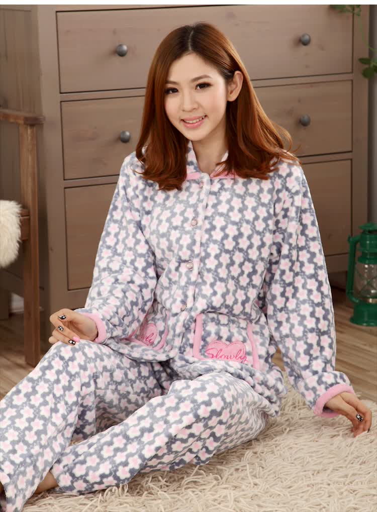 贝菲琳正品<em>珊瑚绒</em>冬女士加厚加<em>绒睡衣女式</em>长袖