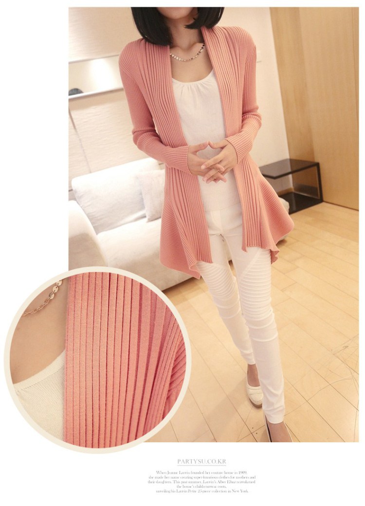 迪亚兹 韩版秋新款修身中长款<em>开衫毛衣外套</em>女