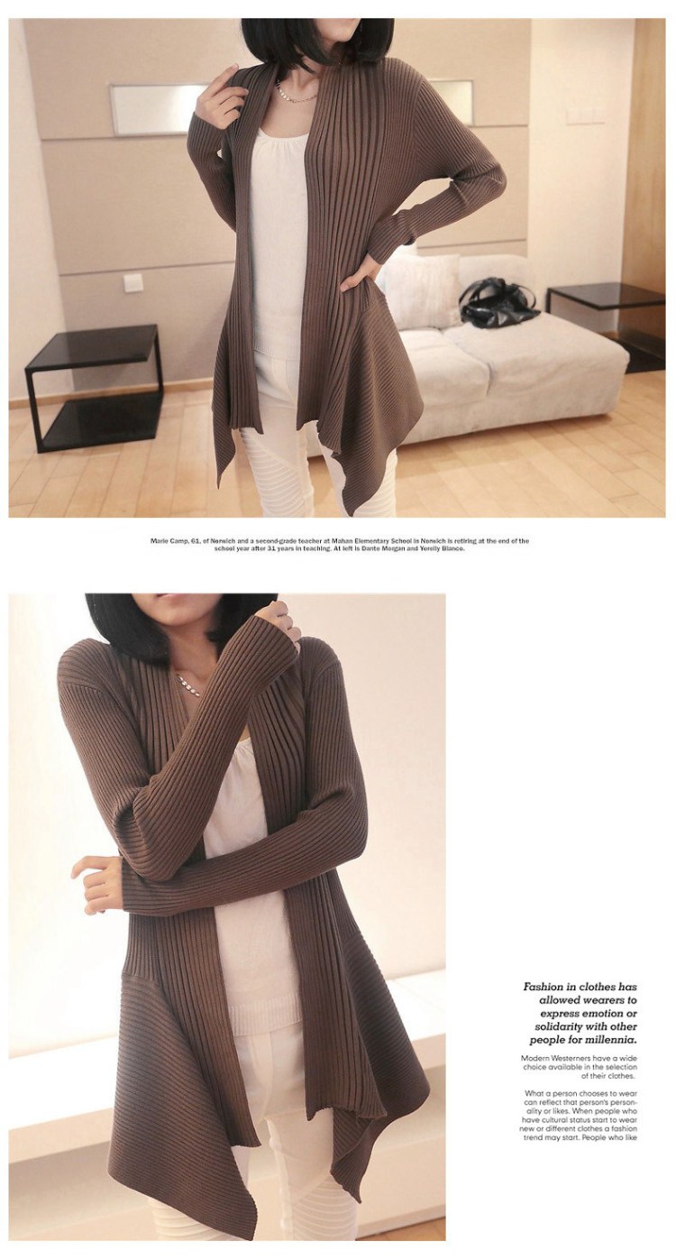 迪亚兹 韩版秋新款修身中长款<em>开衫毛衣外套</em>女