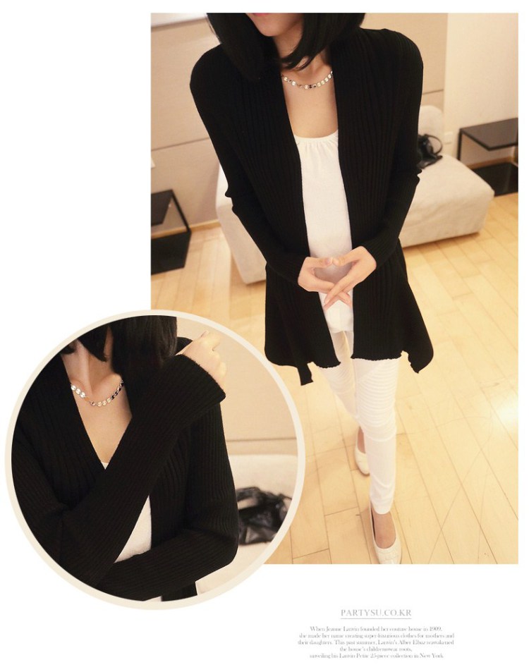 迪亚兹 韩版秋新款修身中长款<em>开衫毛衣外套</em>女