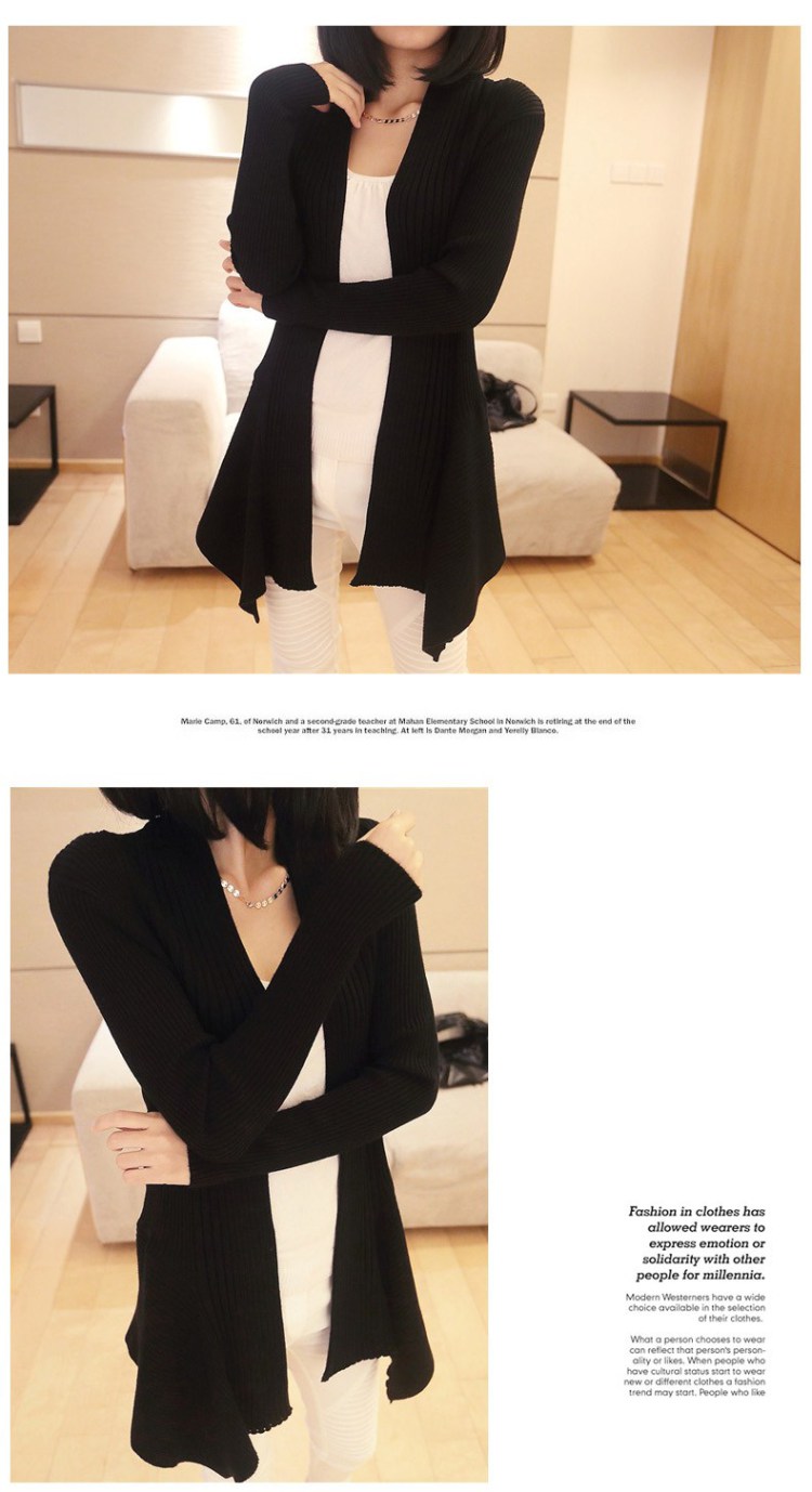 迪亚兹 韩版秋新款修身中长款<em>开衫毛衣外套</em>女