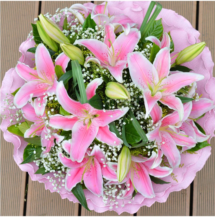 6枝粉百合鲜花送情人送爱人生日七夕