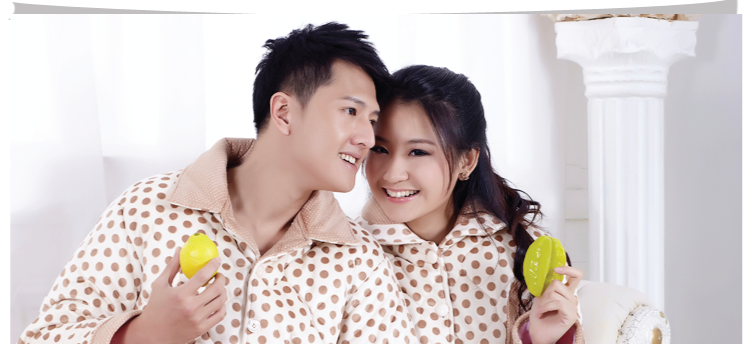 颂美 冬季珊瑚绒夹棉袄<em>睡衣</em>男女<em>加厚</em>圆点<em>休闲</em>