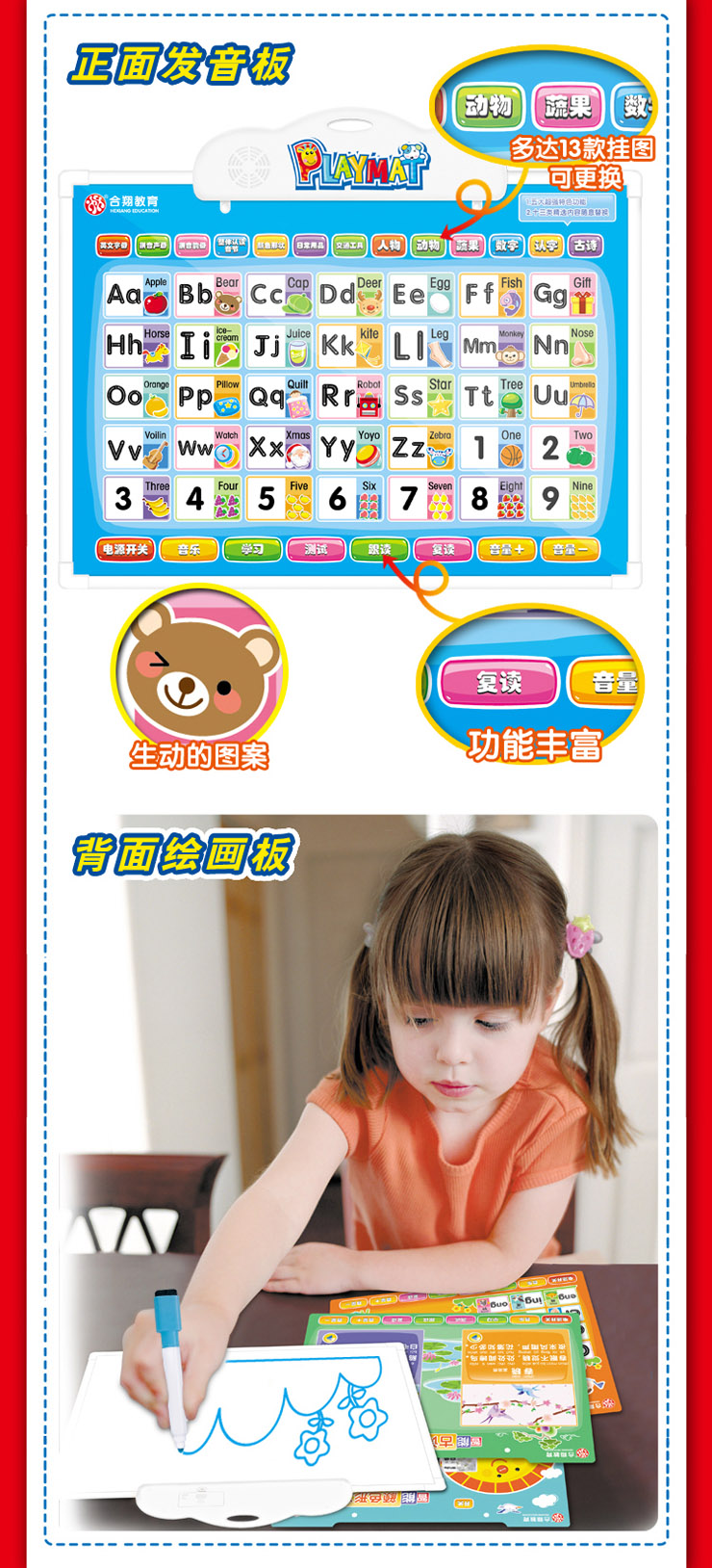 合翔有声挂板宝宝发声画板13面早教发音挂图